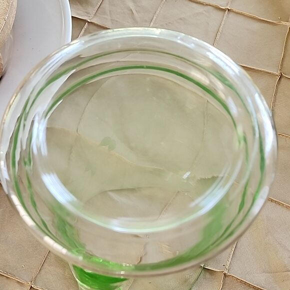 Vintage Vaseline Glass Pitcher Uranium Etched Glass Floral - Picture 7 of 13